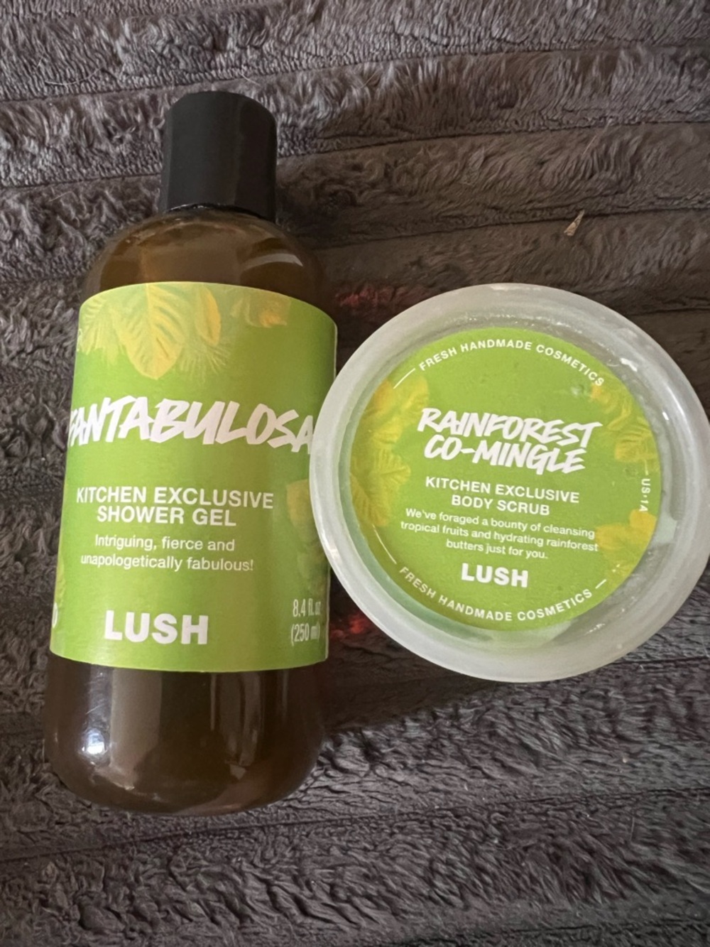 LUSH Fantabulosa Shower Gel 8.4 oz & Rainforest Body Scrub 3.5 oz BRAND NEW